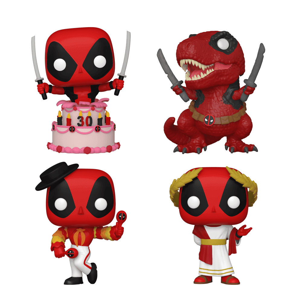 image de Deadpool in Cake / Dinopool /  Flamenco Deadpool / Roman Senator Deadpool - 4 Pack
