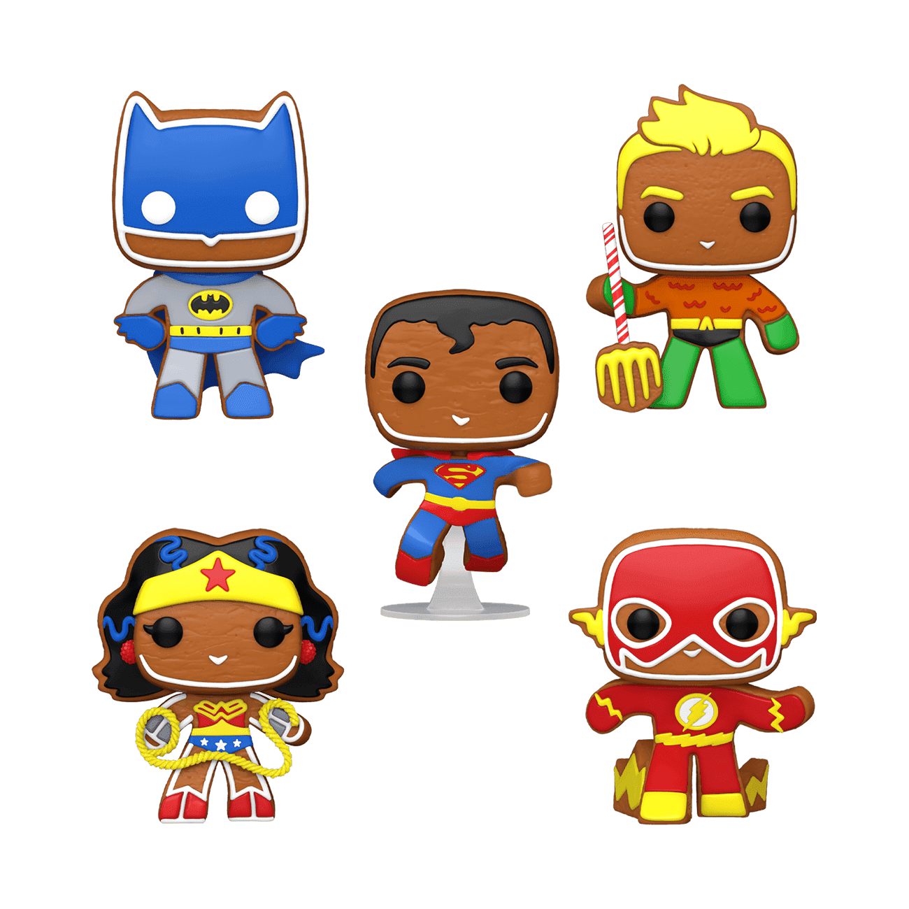 image de Gingerbread Superman / Gingerbread Batman / Gingerbread Aquaman / Gingerbread Wonder Woman / Gingerbread The Flash - 5 Pack