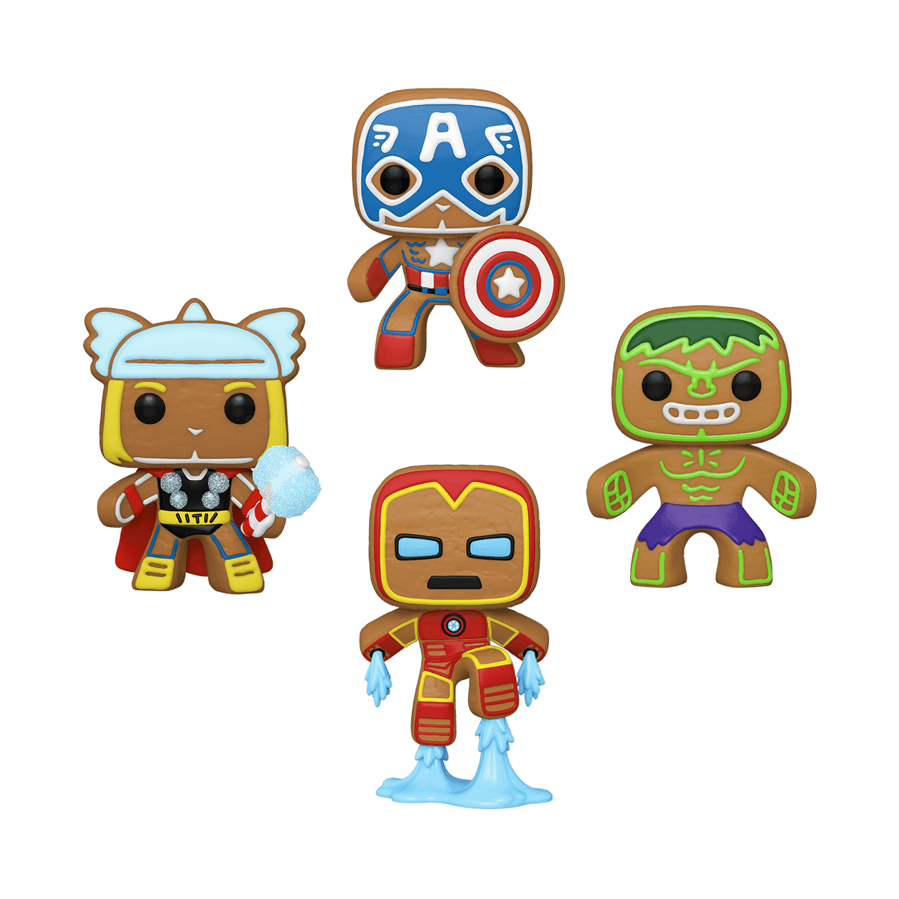 image de Gingerbread Captain America / Gingerbread Iron Man / Gingerbread Hulk / Gingerbread Thor - 4 Pack (Glows in the Dark)